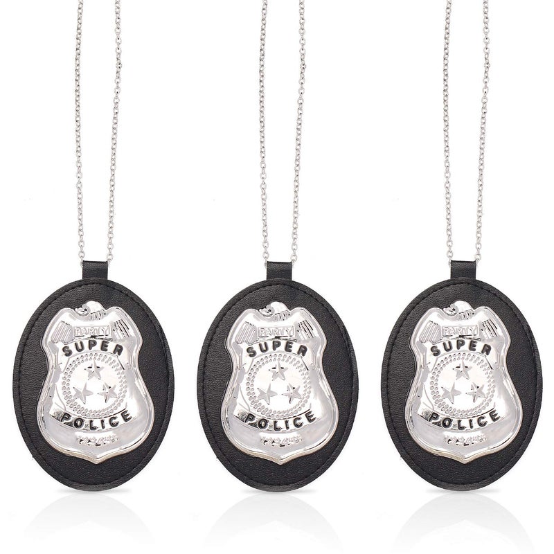 Beelittle Police Badge with Chain Cop Necklace Police Costume Accessory (3pcs) - Image 1